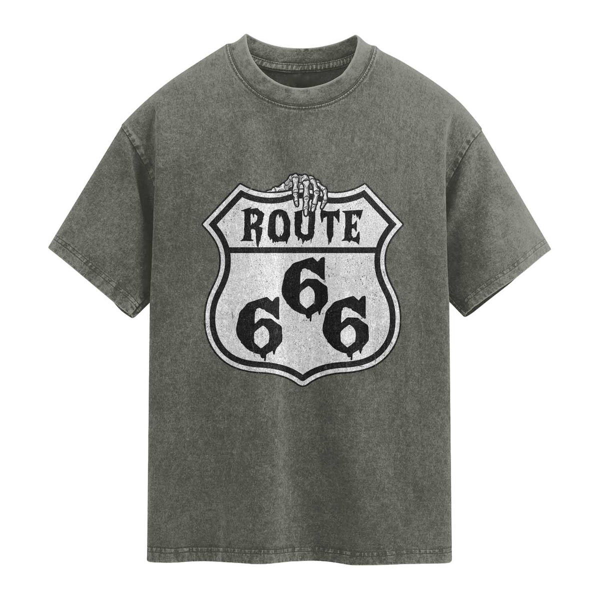 Spooky Halloween Route Highway 666 Washed Cotton T-Shirt Dark Haunted Road Adventure
