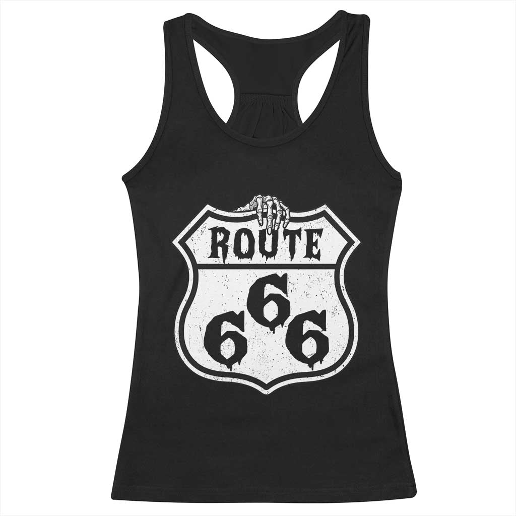 Spooky Halloween Route Highway 666 Racerback Tank Top Dark Haunted Road Adventure