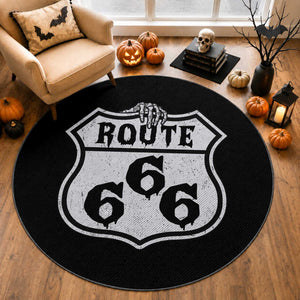Spooky Halloween Route Highway 666 Round Rug Dark Haunted Road Adventure