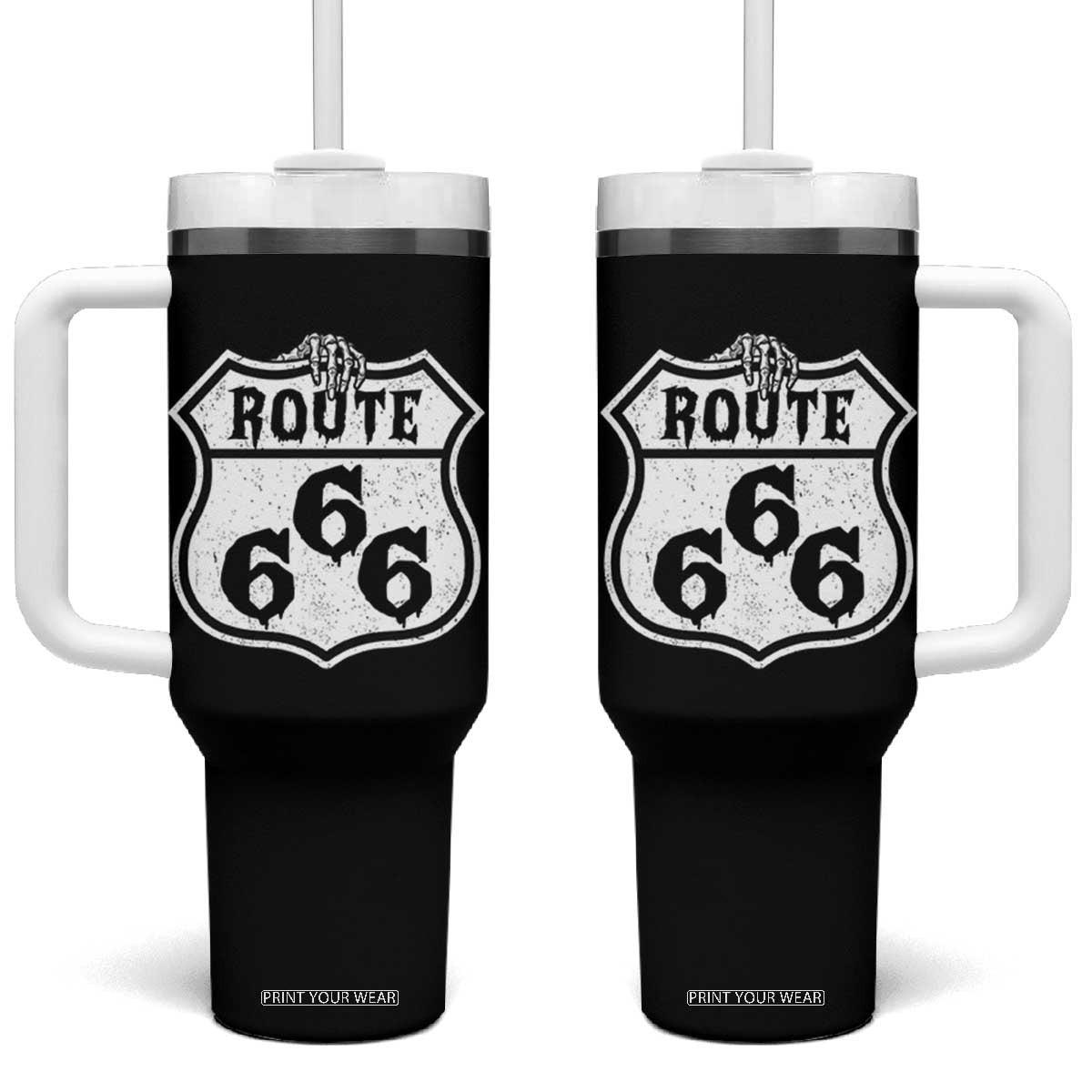 Spooky Halloween Route Highway 666 Tumbler With Handle Dark Haunted Road Adventure