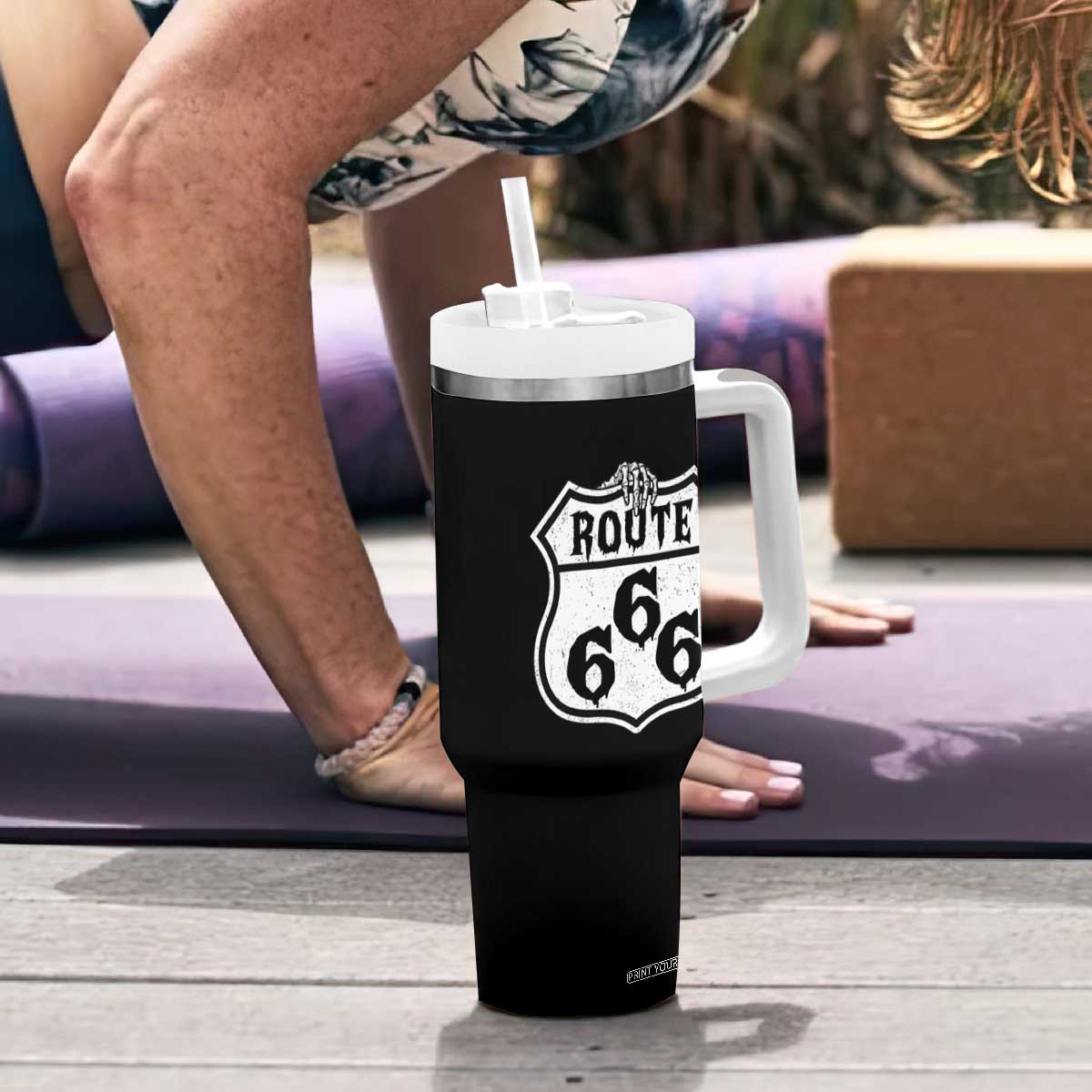 Spooky Halloween Route Highway 666 Tumbler With Handle Dark Haunted Road Adventure