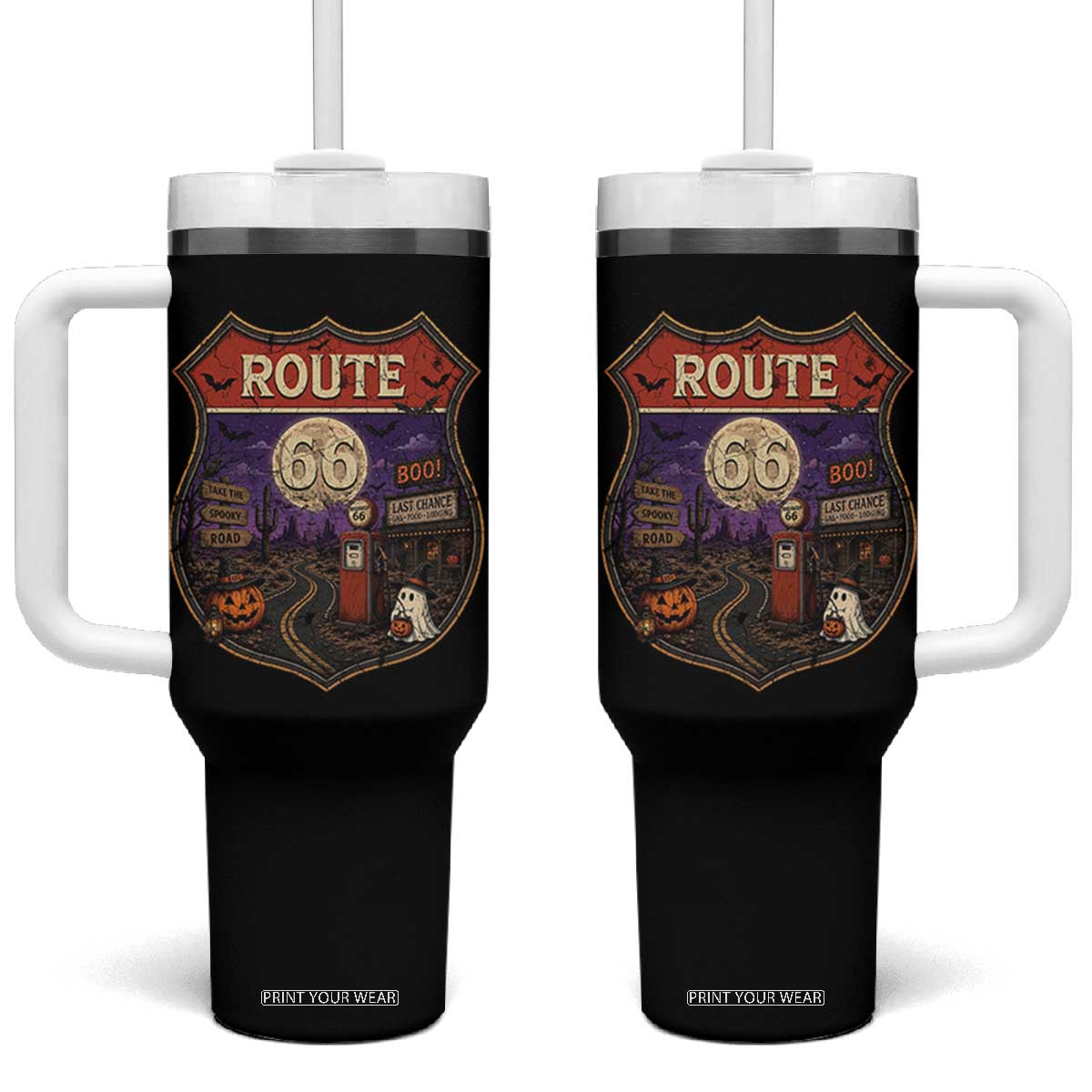 Halloween Route Highway 66 Tumbler With Handle Spooky Mother Road Travel
