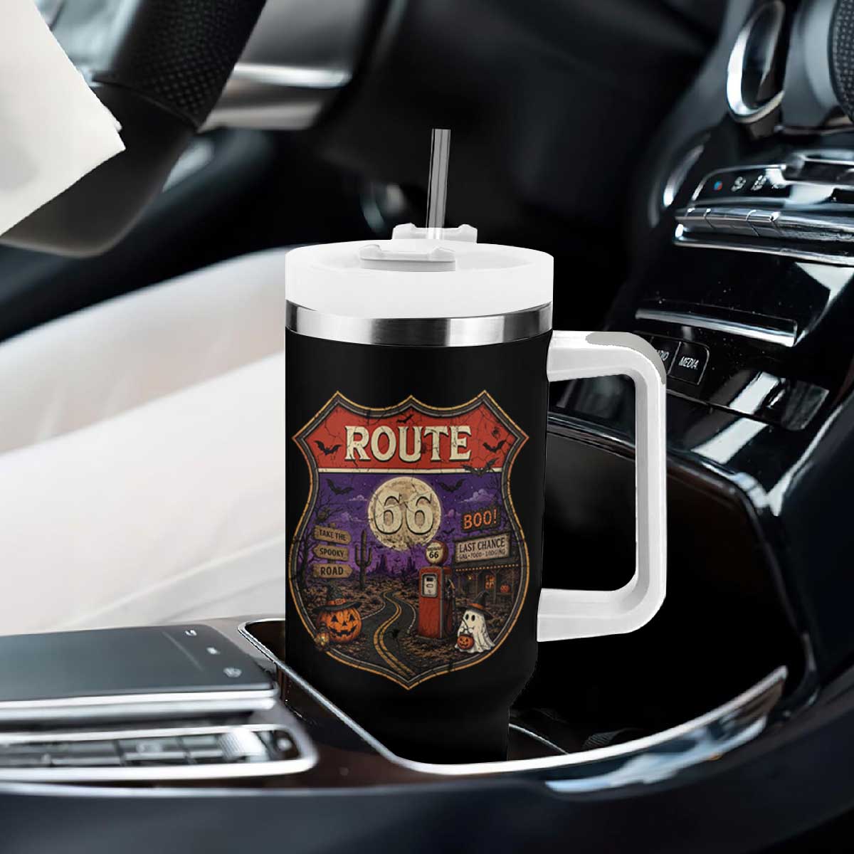 Halloween Route Highway 66 Tumbler With Handle Spooky Mother Road Travel