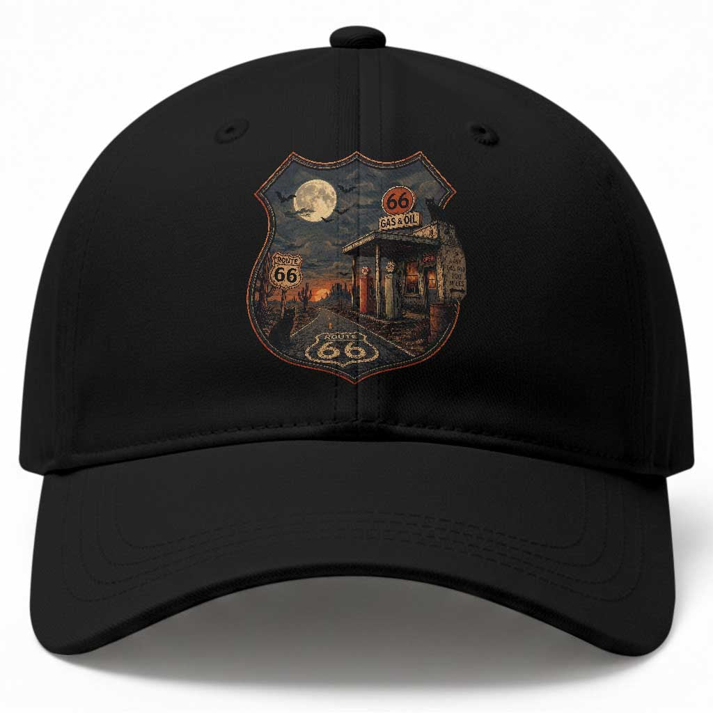 Spooky Route 66 Halloween Gas Station Baseball Cap American Road Trip Adventure