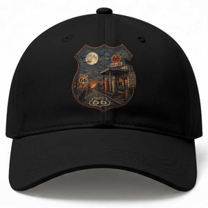 Spooky Route 66 Halloween Gas Station Baseball Cap American Road Trip Adventure