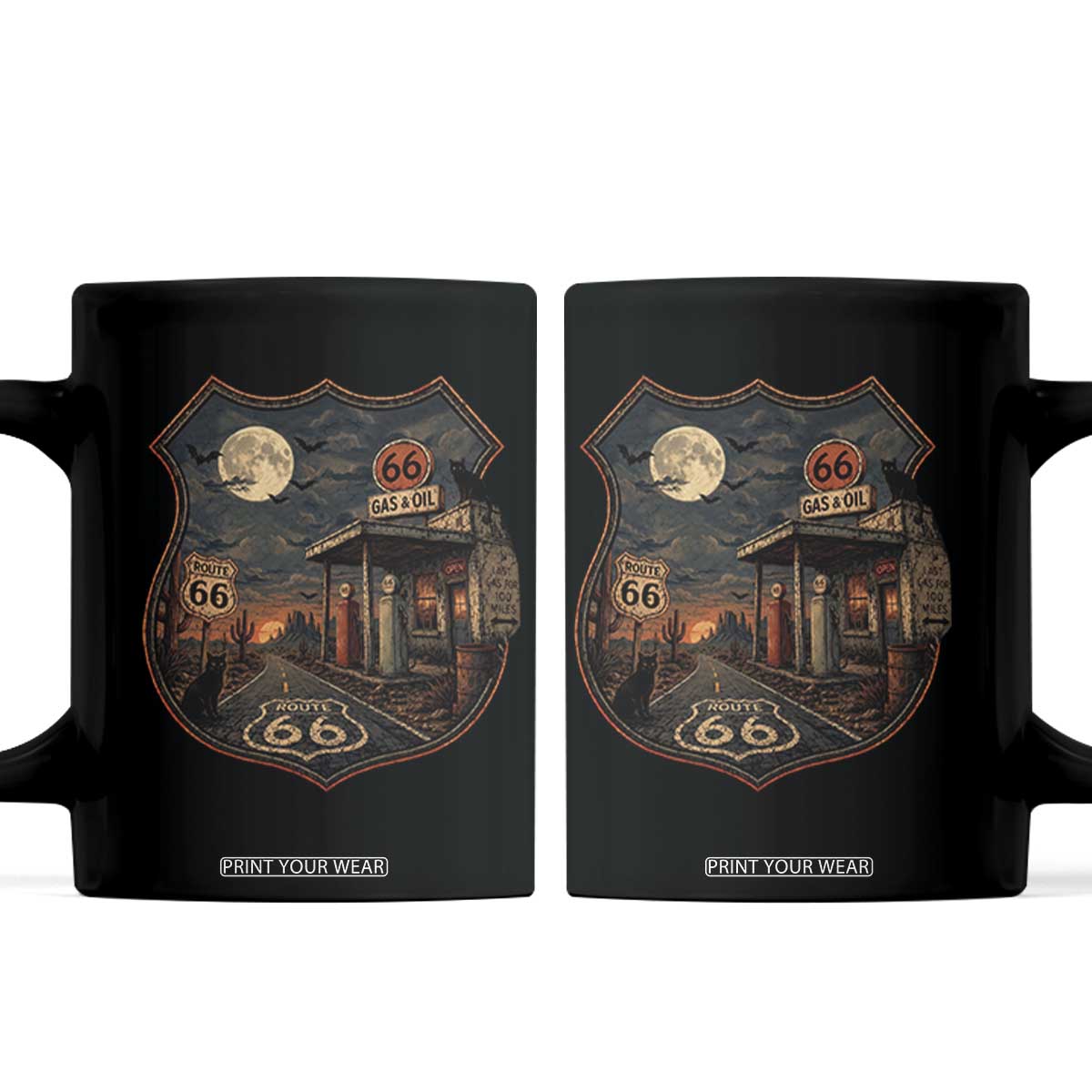 Spooky Route 66 Halloween Gas Station Coffee Mug American Road Trip Adventure