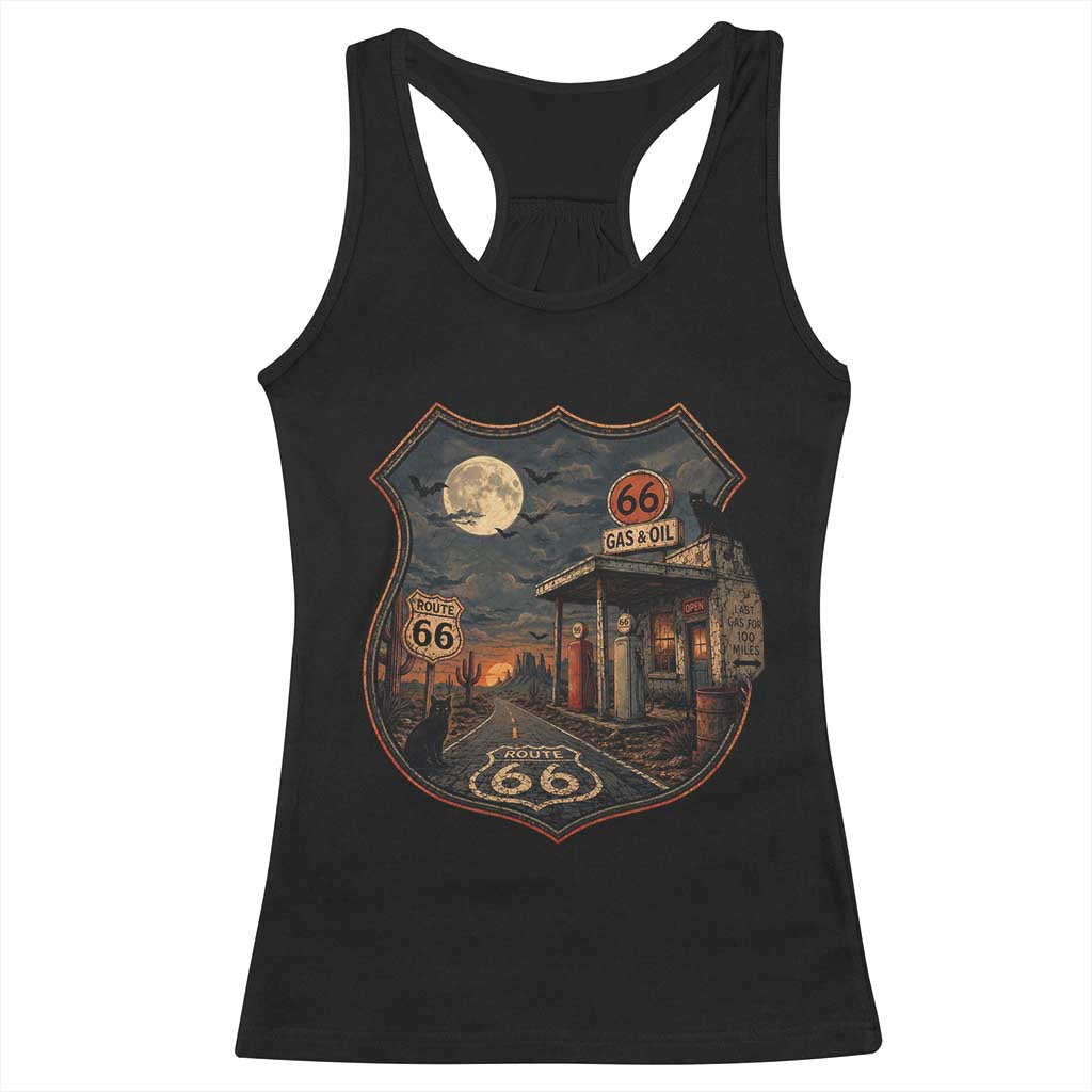 Spooky Route 66 Halloween Gas Station Racerback Tank Top American Road Trip Adventure