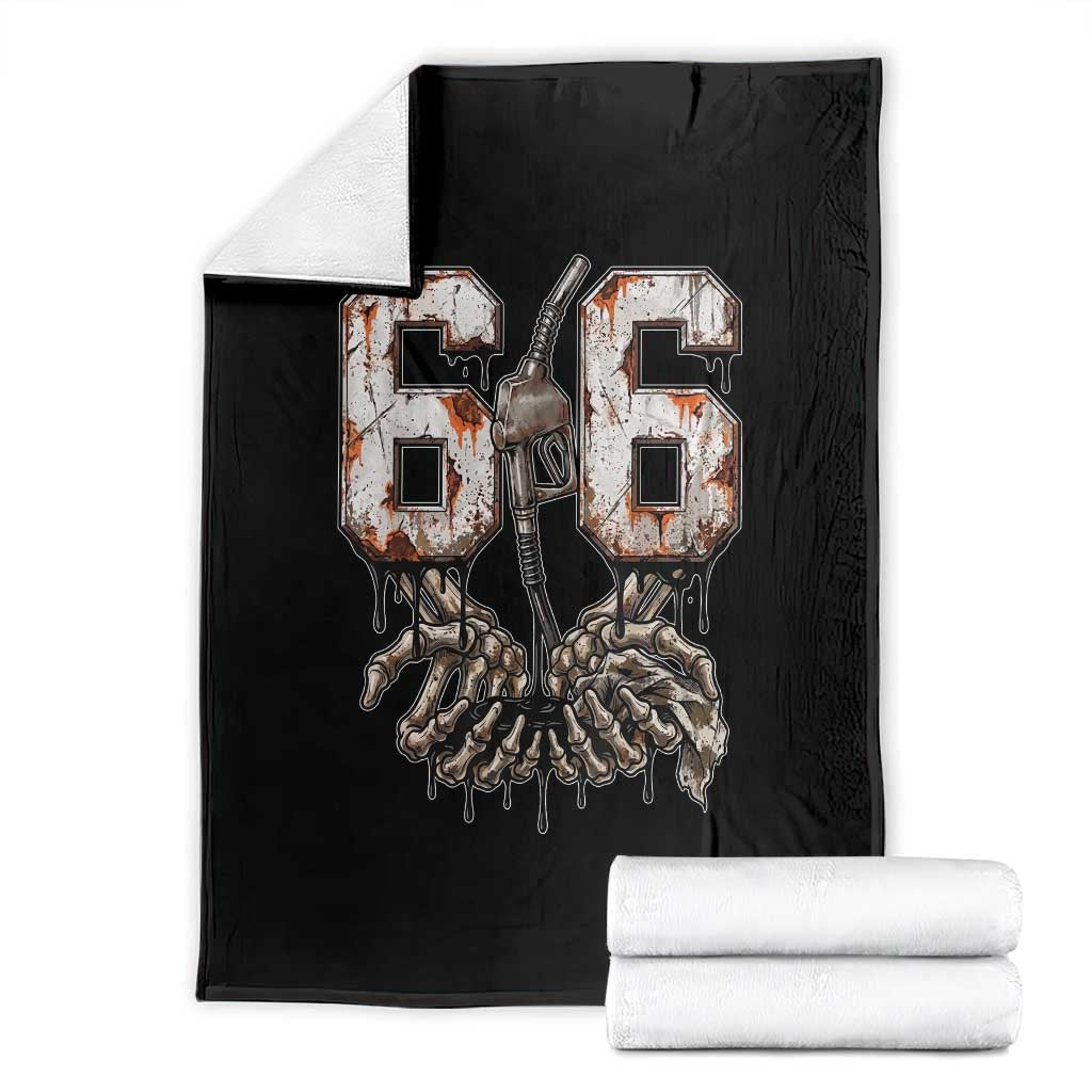 Route Highway 666 Gas Pump Skeleton Hands Throw Blanket Spooky Halloween Road Trip