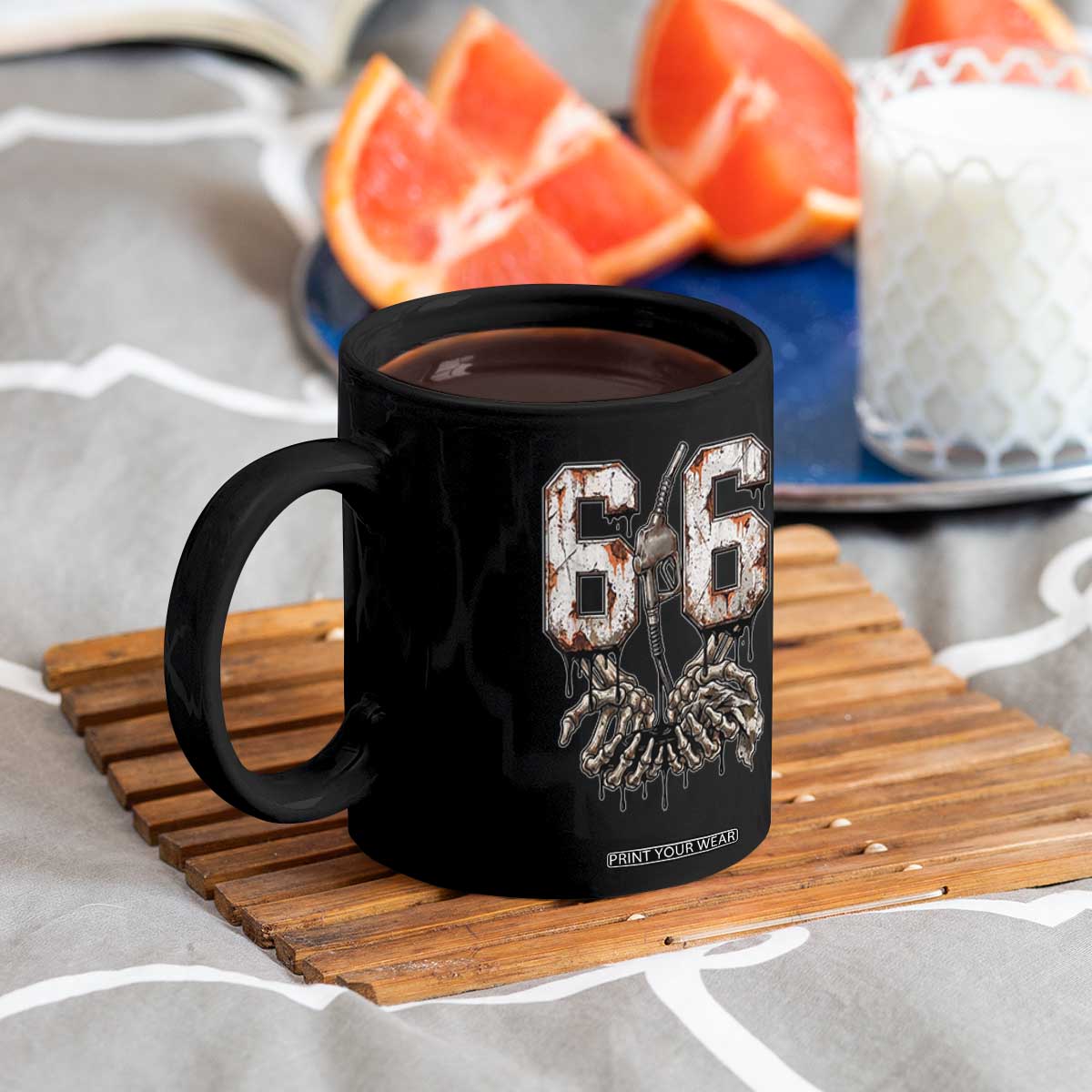 Route Highway 666 Gas Pump Skeleton Hands Coffee Mug Spooky Halloween Road Trip