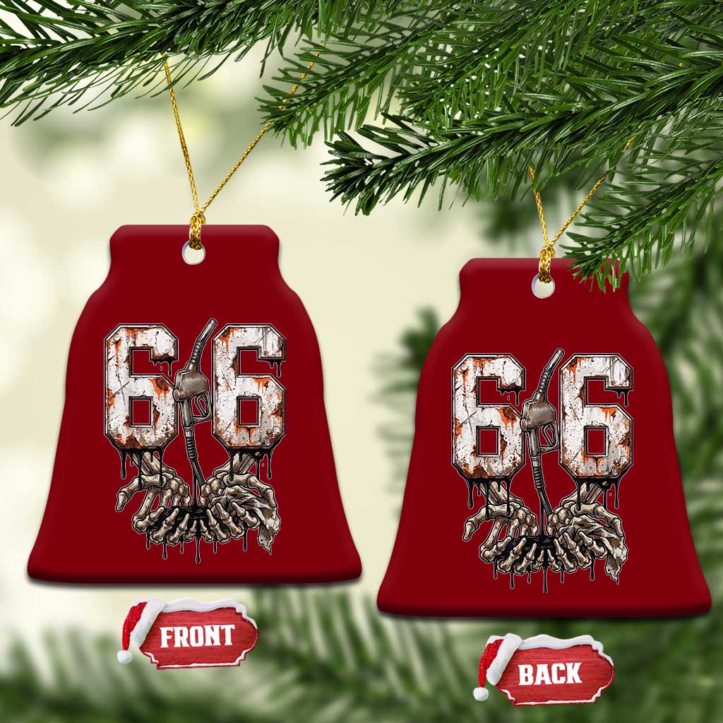 Route Highway 666 Gas Pump Skeleton Hands Ceramic Ornament Spooky Halloween Road Trip