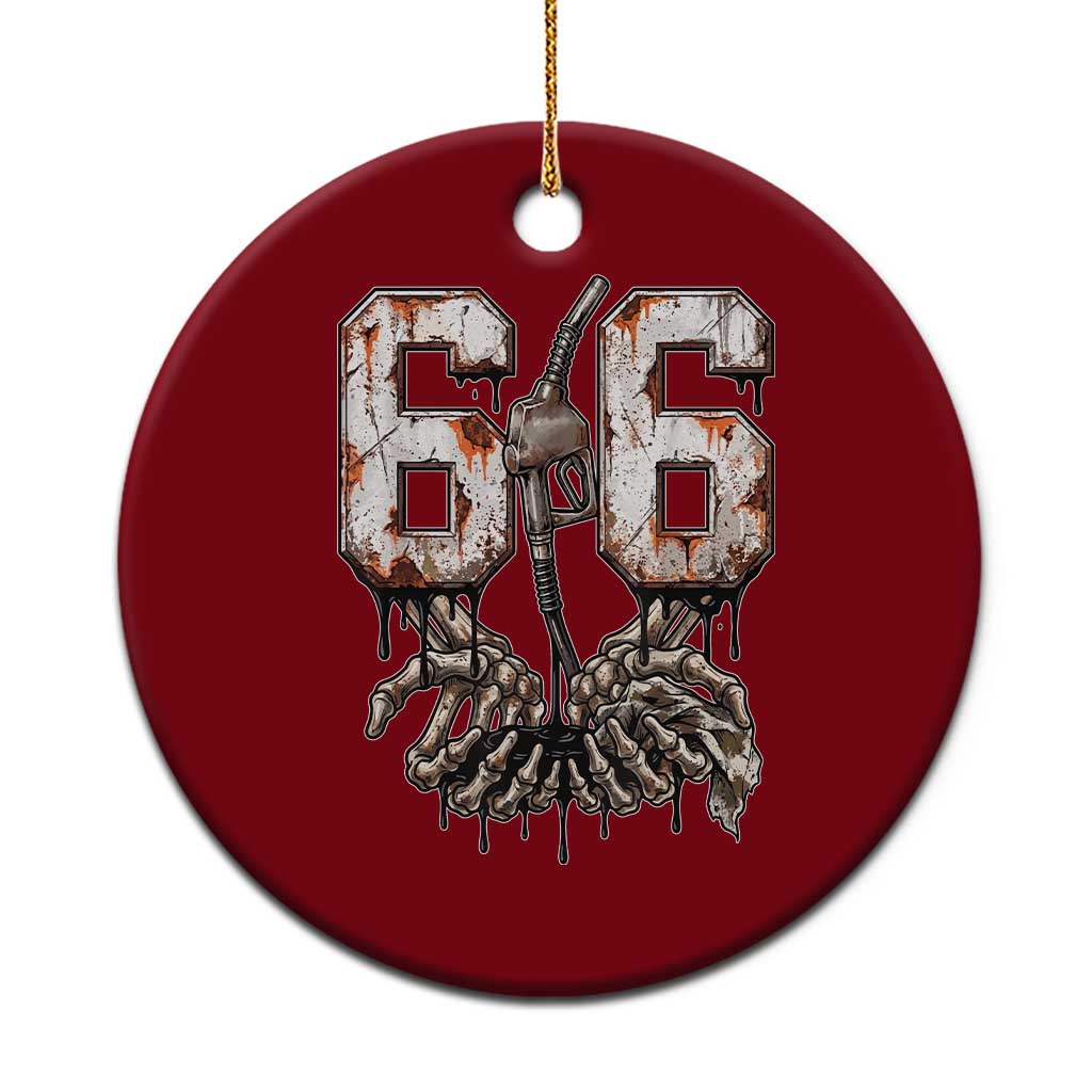 Route Highway 666 Gas Pump Skeleton Hands Ceramic Ornament Spooky Halloween Road Trip