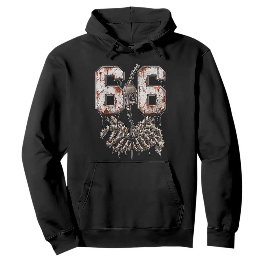 Route Highway 666 Gas Pump Skeleton Hands Hoodie Spooky Halloween Road Trip