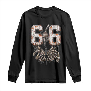 Route Highway 666 Gas Pump Skeleton Hands Long Sleeve Shirt Spooky Halloween Road Trip