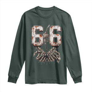 Route Highway 666 Gas Pump Skeleton Hands Long Sleeve Shirt Spooky Halloween Road Trip