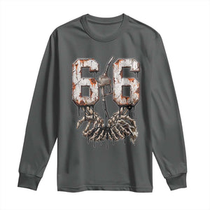 Route Highway 666 Gas Pump Skeleton Hands Long Sleeve Shirt Spooky Halloween Road Trip