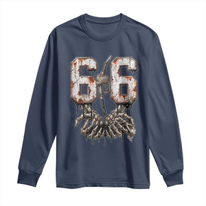 Route Highway 666 Gas Pump Skeleton Hands Long Sleeve Shirt Spooky Halloween Road Trip