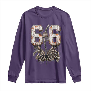 Route Highway 666 Gas Pump Skeleton Hands Long Sleeve Shirt Spooky Halloween Road Trip
