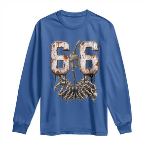 Route Highway 666 Gas Pump Skeleton Hands Long Sleeve Shirt Spooky Halloween Road Trip