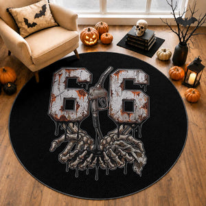 Route Highway 666 Gas Pump Skeleton Hands Round Rug Spooky Halloween Road Trip