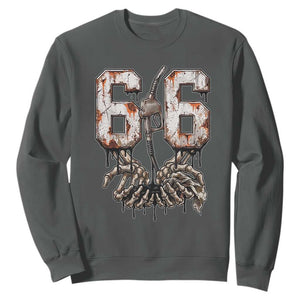 Route Highway 666 Gas Pump Skeleton Hands Sweatshirt Spooky Halloween Road Trip