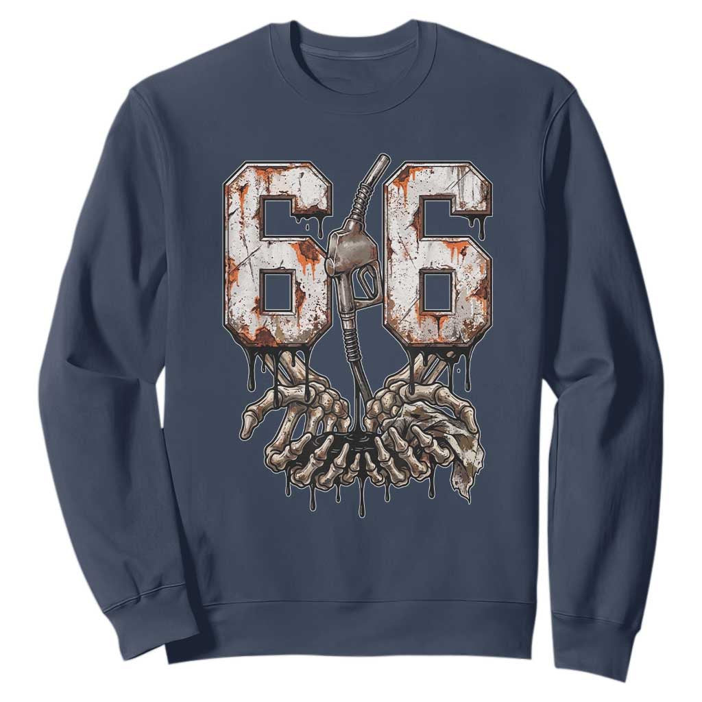 Route Highway 666 Gas Pump Skeleton Hands Sweatshirt Spooky Halloween Road Trip