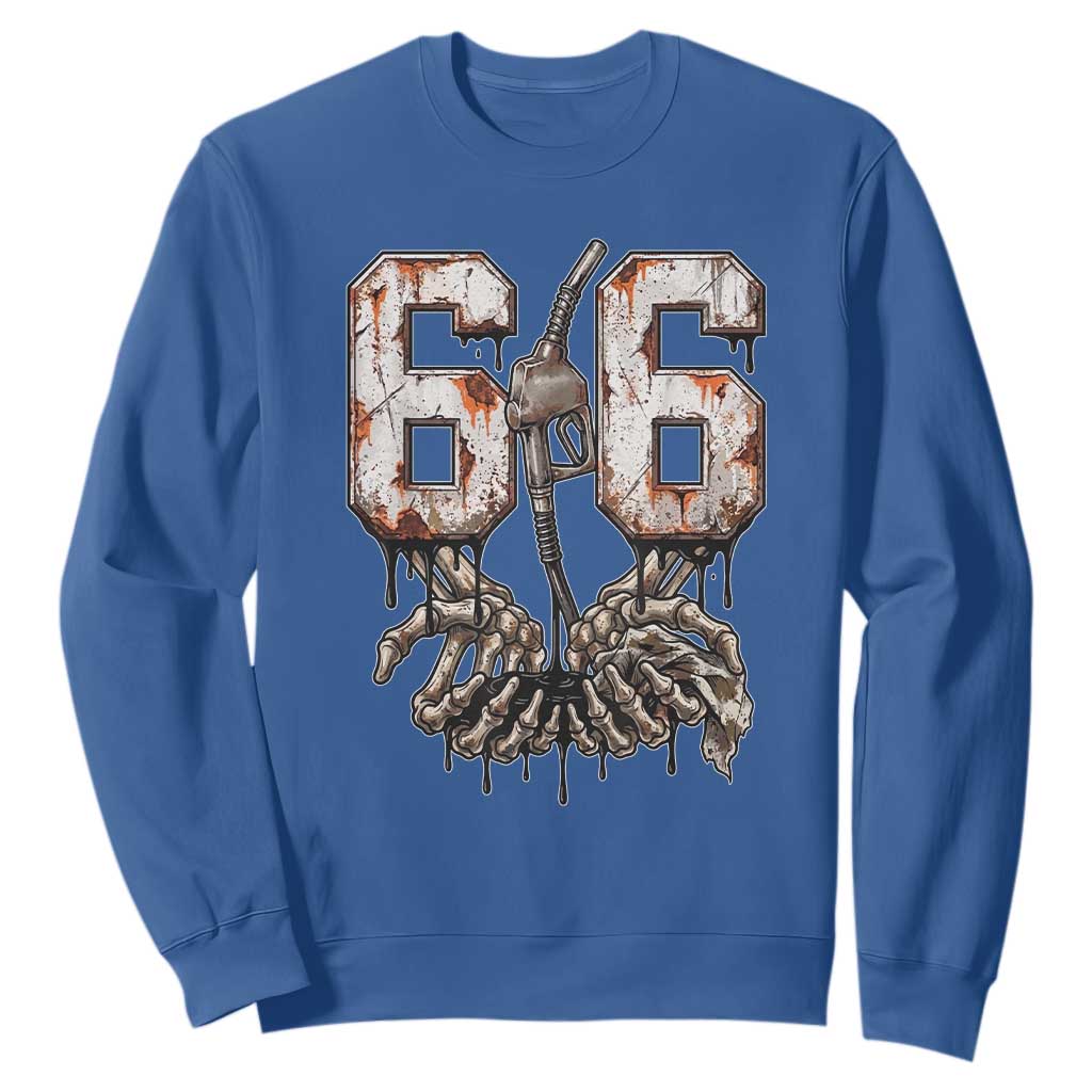 Route Highway 666 Gas Pump Skeleton Hands Sweatshirt Spooky Halloween Road Trip