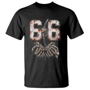 Route Highway 666 Gas Pump Skeleton Hands T Shirt Spooky Halloween Road Trip