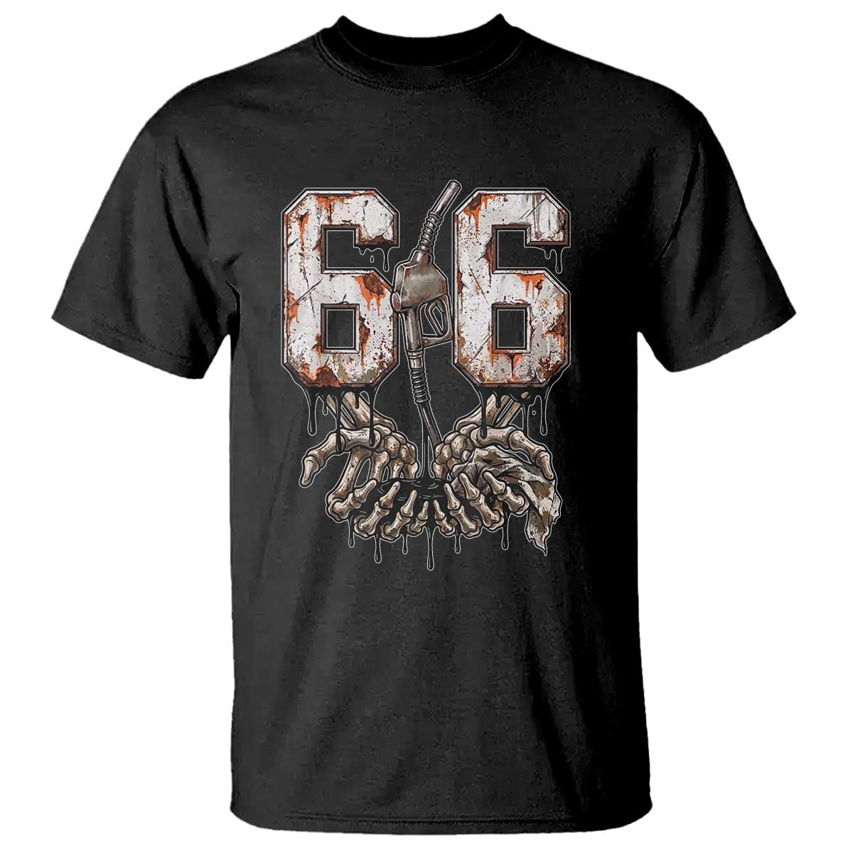 Route Highway 666 Gas Pump Skeleton Hands T Shirt Spooky Halloween Road Trip