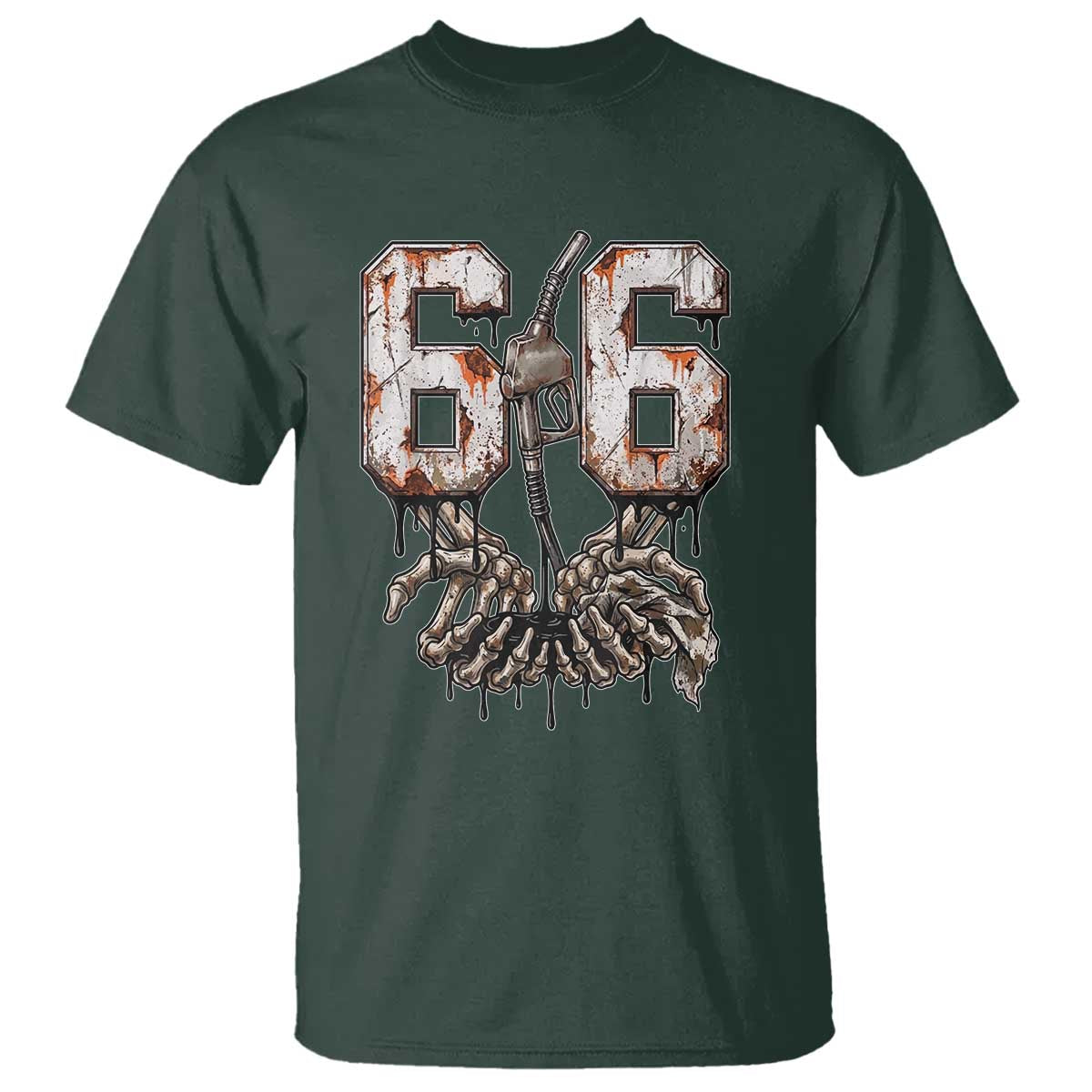 Route Highway 666 Gas Pump Skeleton Hands T Shirt Spooky Halloween Road Trip