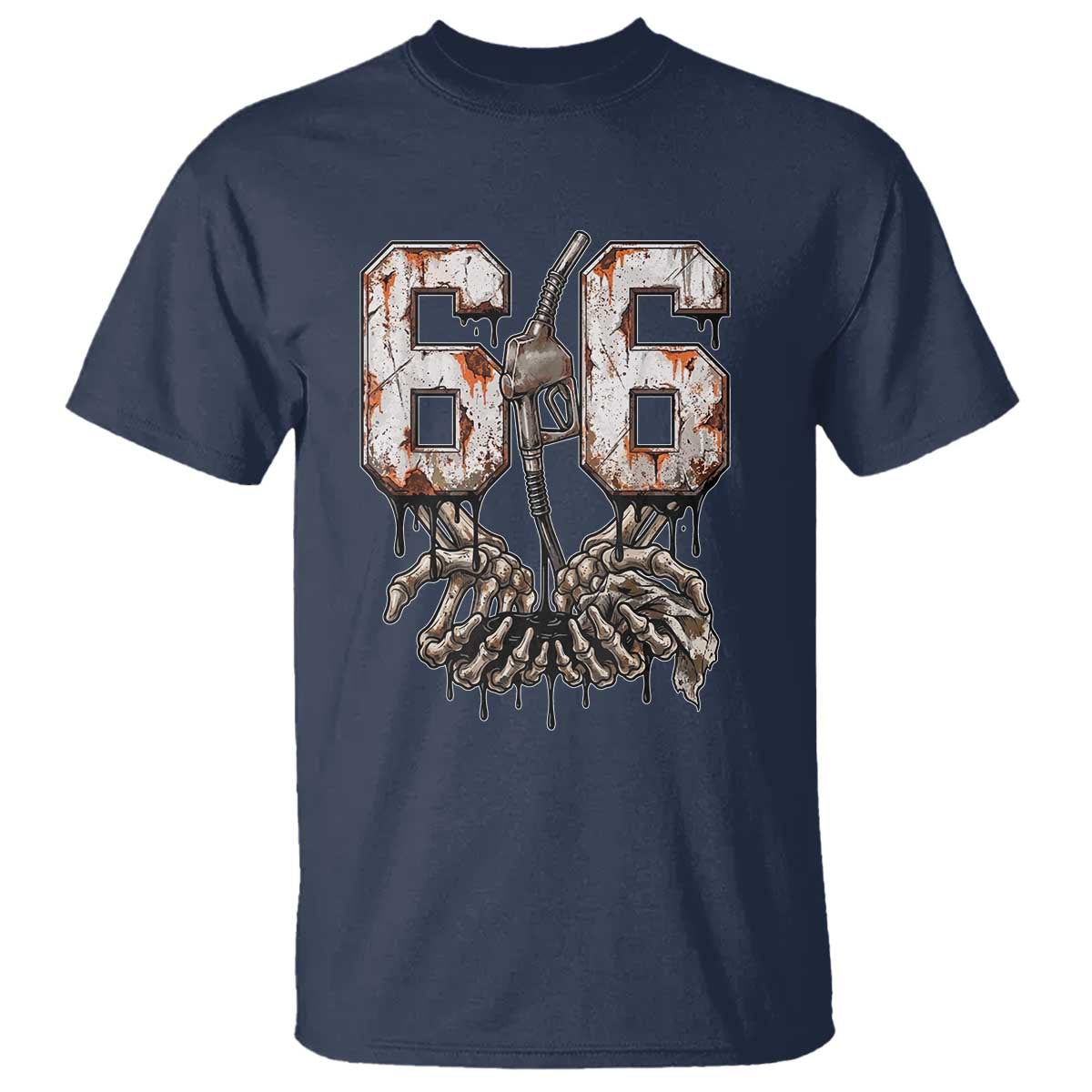 Route Highway 666 Gas Pump Skeleton Hands T Shirt Spooky Halloween Road Trip