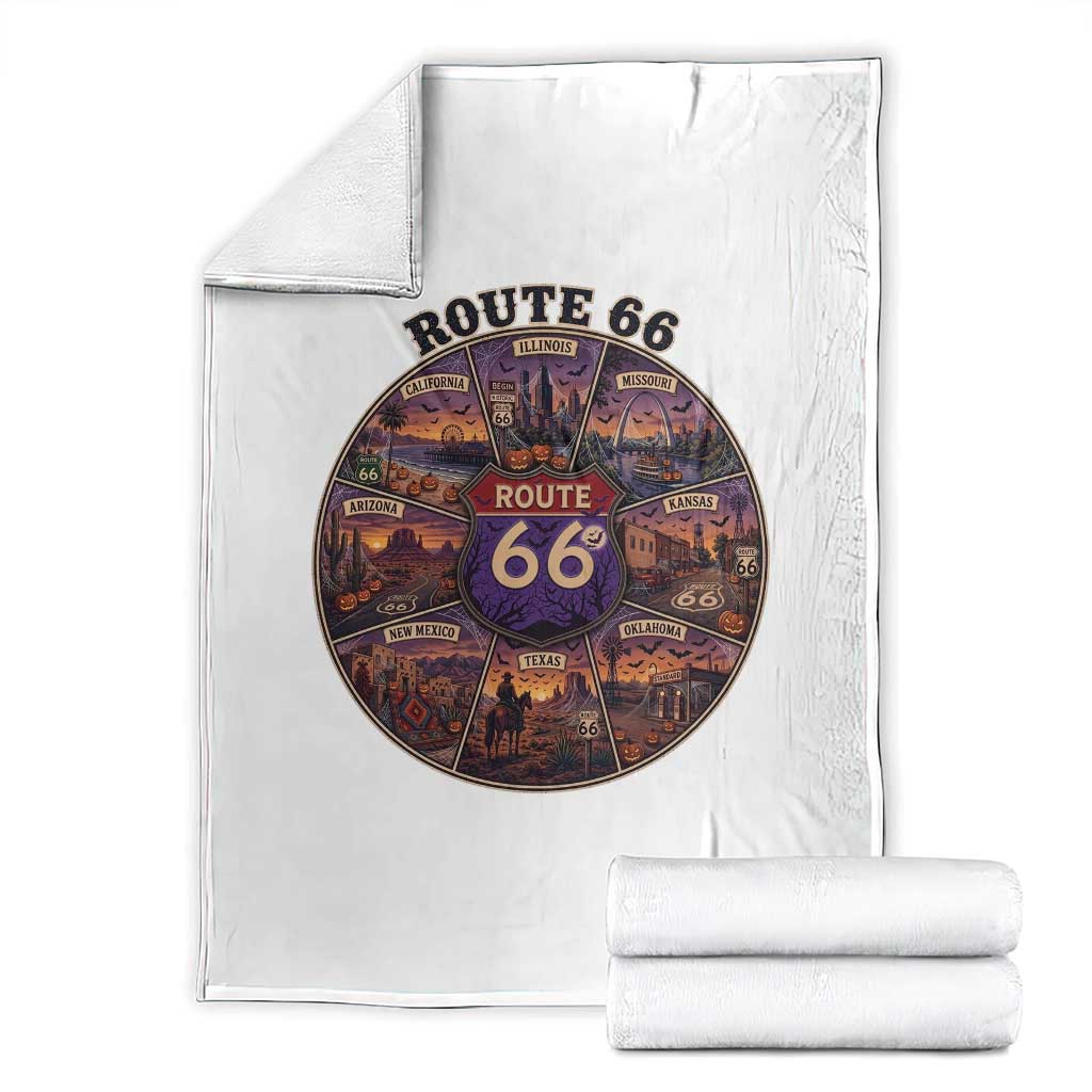 Halloween Route Highway 66 Spooky Wheel Throw Blanket 8 States Road Trip Travel Gift
