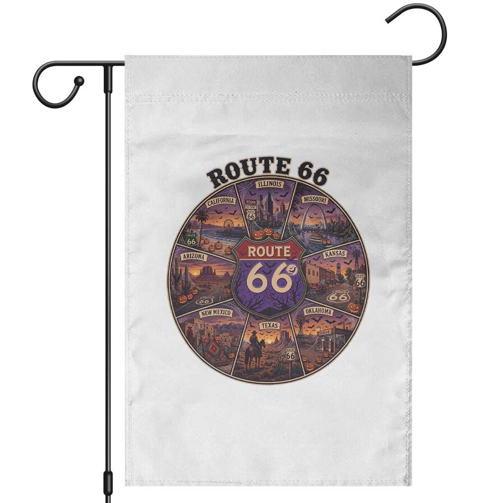Halloween Route Highway 66 Spooky Wheel Garden Flag 8 States Road Trip Travel Gift