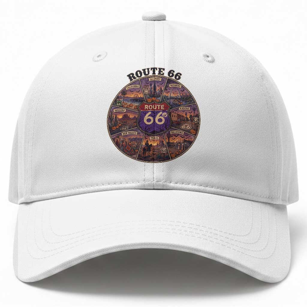 Halloween Route Highway 66 Spooky Wheel Baseball Cap 8 States Road Trip Travel Gift