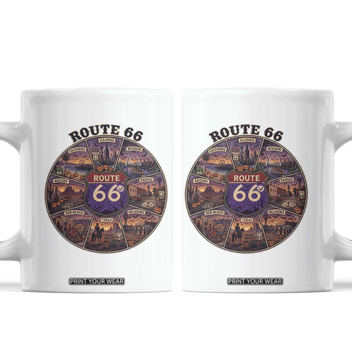 Halloween Route Highway 66 Spooky Wheel Coffee Mug 8 States Road Trip Travel Gift