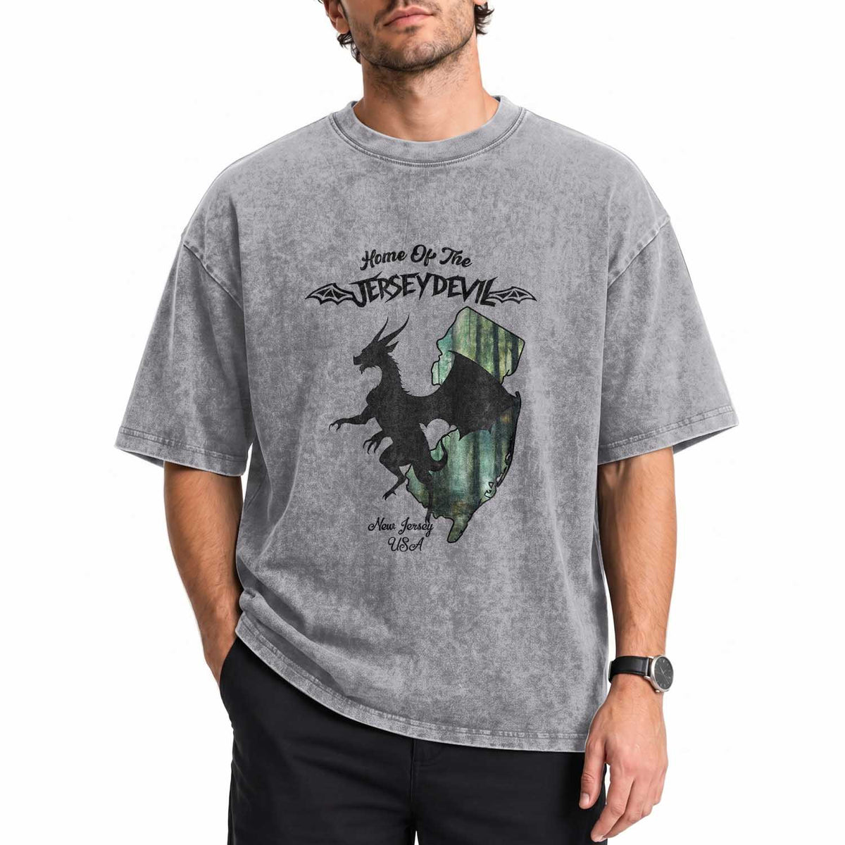 Home Of The Jersey Devil Washed Cotton T-Shirt Cryptid Gift