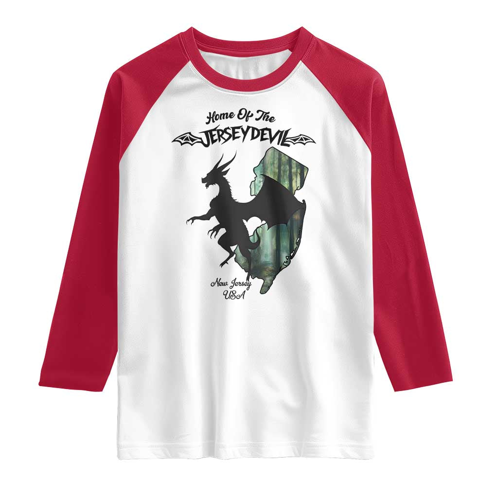 Home Of The Jersey Devil Raglan Shirt Cryptid Gift TS12 White Red Print Your Wear