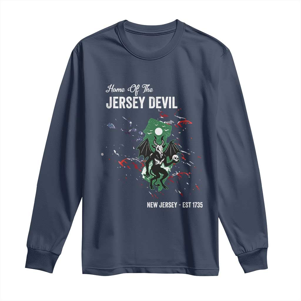 Jersey Devil Long Sleeve Shirt Home Of New Jersey Est 1735 Cryptid Gift TS12 Navy Print Your Wear