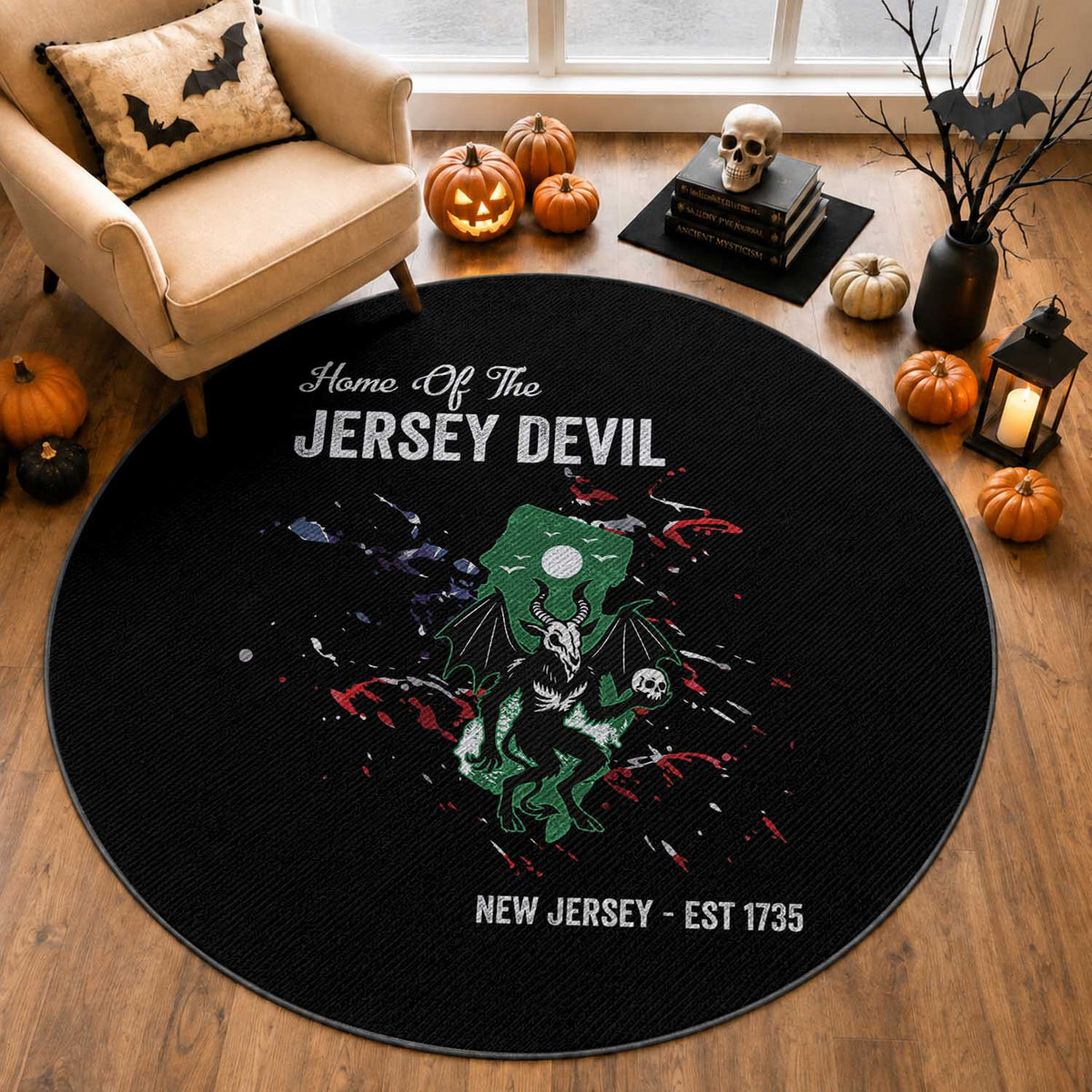 Jersey Devil Round Rug Home Of New Jersey Est 1735 Cryptid Gift