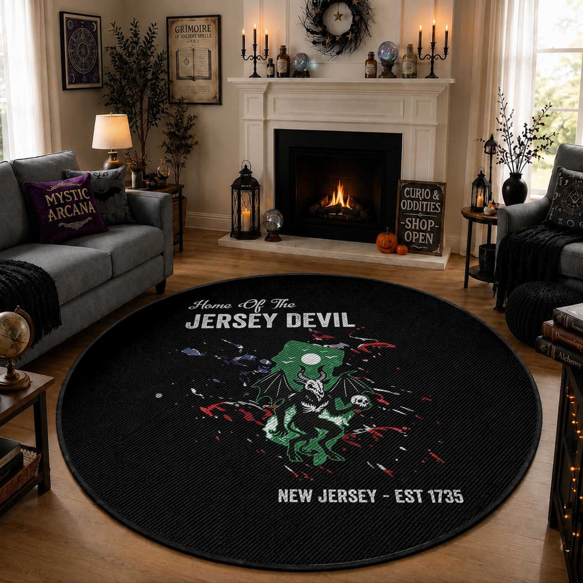 Jersey Devil Round Rug Home Of New Jersey Est 1735 Cryptid Gift