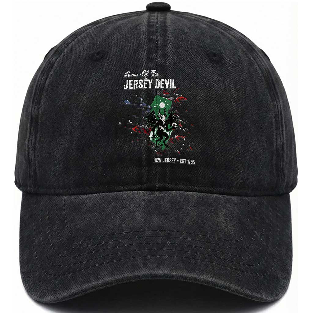 Jersey Devil Washed Cotton Baseball Cap Home Of New Jersey Est 1735 Cryptid Gift TS12 Washed Cap Universal Fit Black Print Your Wear