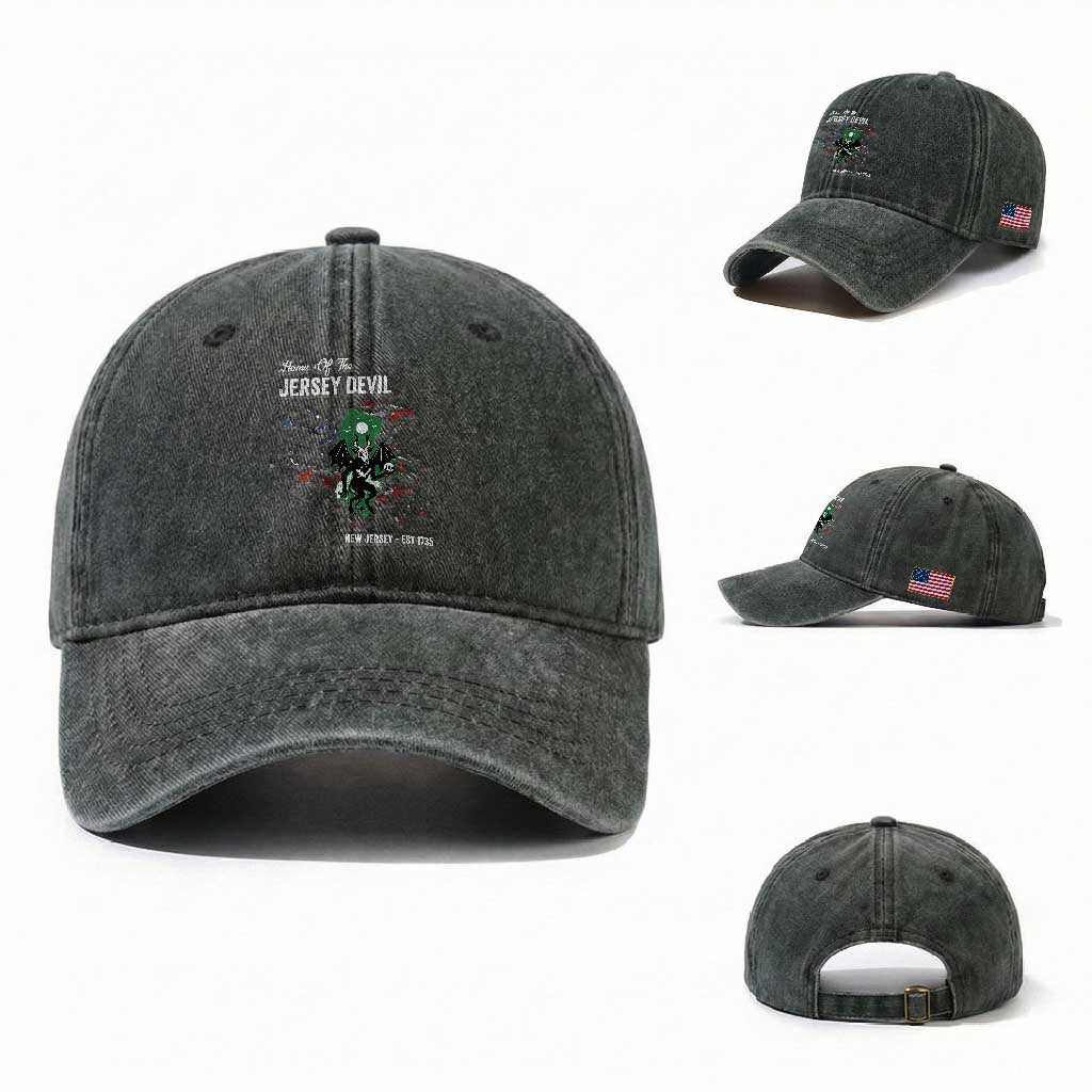 Jersey Devil Washed Cotton Baseball Cap Home Of New Jersey Est 1735 Cryptid Gift TS12 Washed Cap Universal Fit Dark Green Print Your Wear
