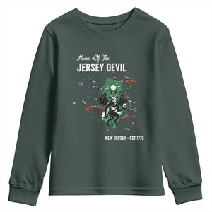 Jersey Devil Youth Sweatshirt Home Of New Jersey Est 1735 Cryptid Gift TS12 Dark Forest Green Print Your Wear
