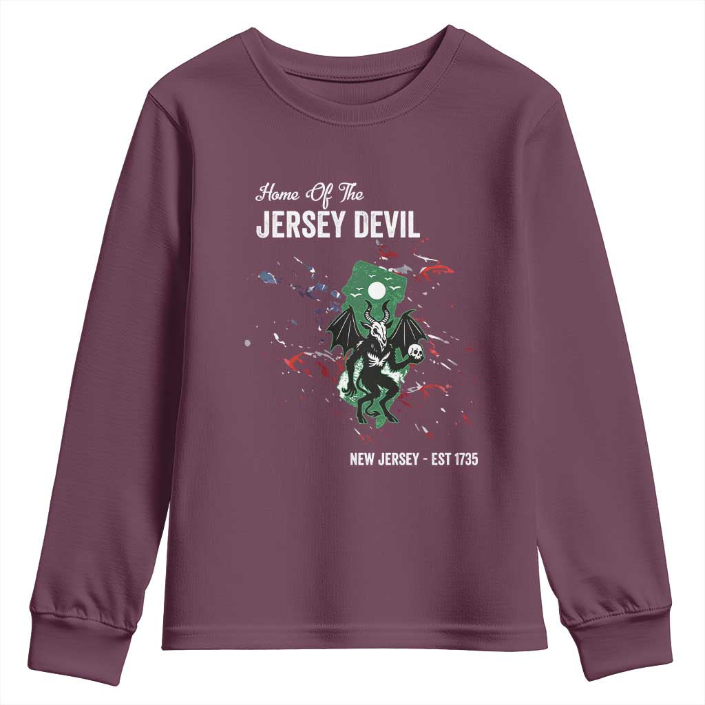 Jersey Devil Youth Sweatshirt Home Of New Jersey Est 1735 Cryptid Gift TS12 Maroon Print Your Wear