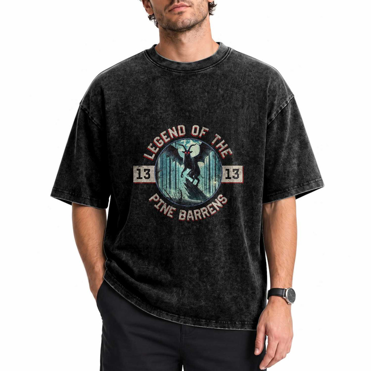 Jersey Devil Washed Cotton T-Shirt Cryptid Gift Legend Of The Pine Barrens