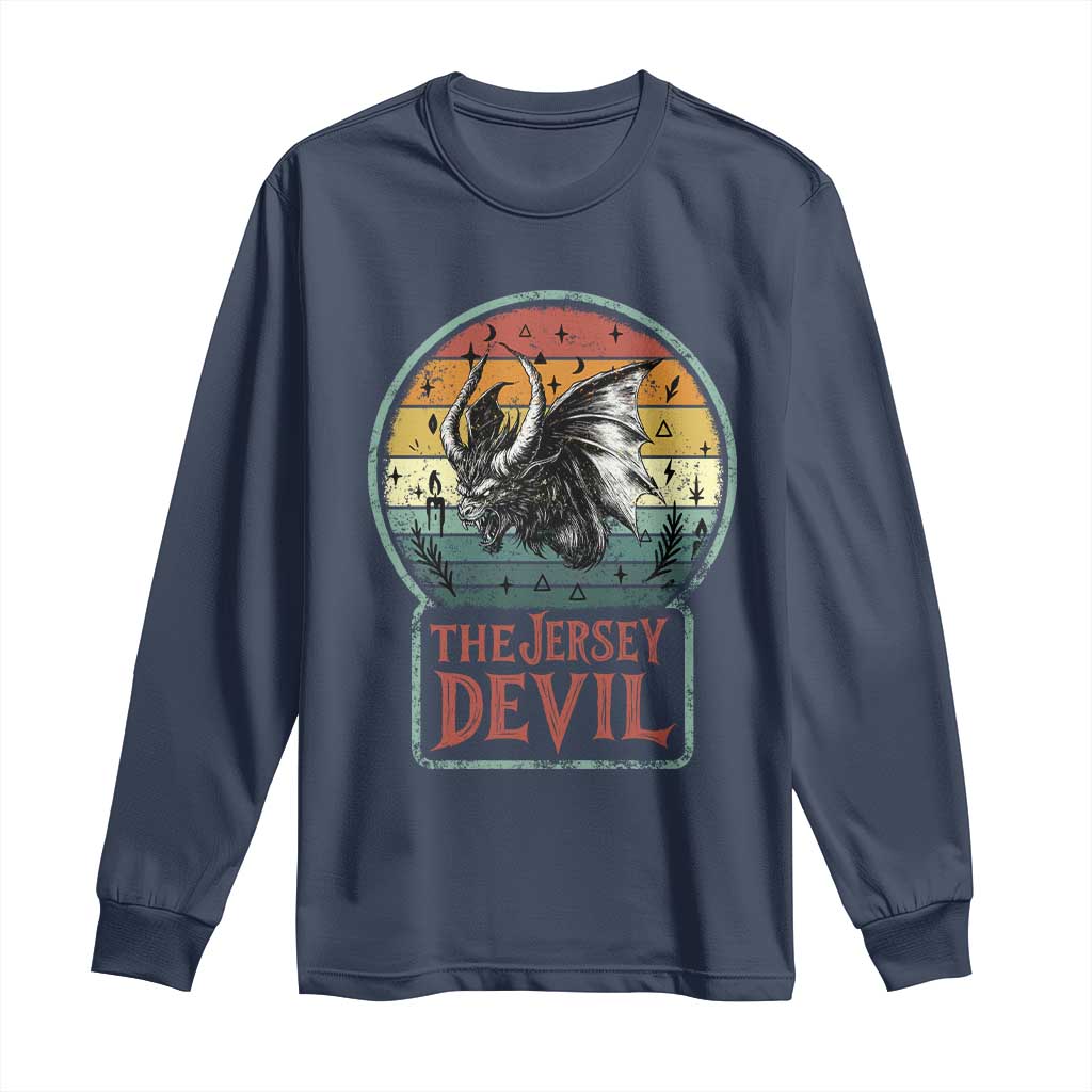 The Jersey Devil Long Sleeve Shirt Retro Vintage New Jersey Cryptid TS12 Navy Print Your Wear