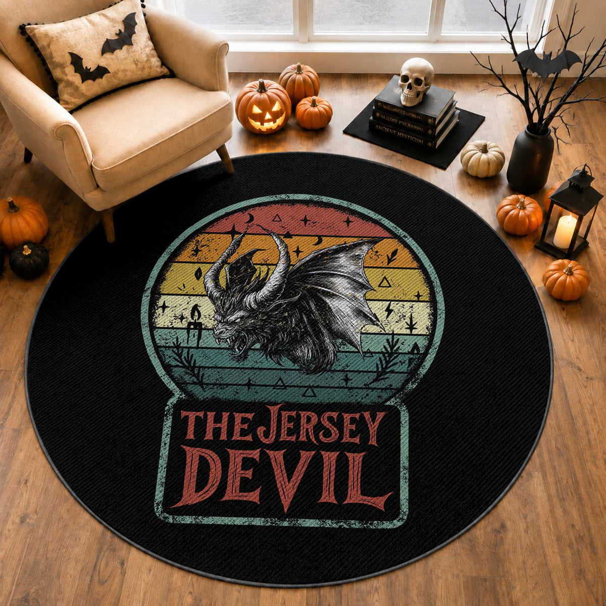 The Jersey Devil Round Rug Retro Vintage New Jersey Cryptid