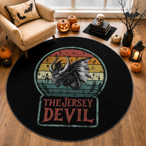 The Jersey Devil Round Rug Retro Vintage New Jersey Cryptid
