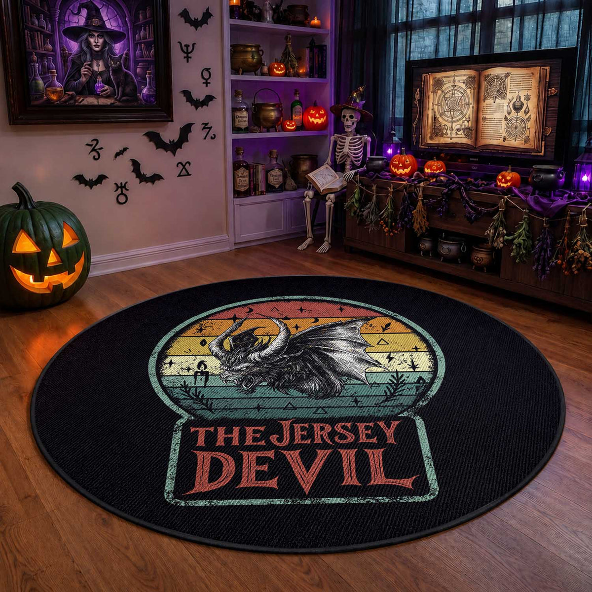 The Jersey Devil Round Rug Retro Vintage New Jersey Cryptid