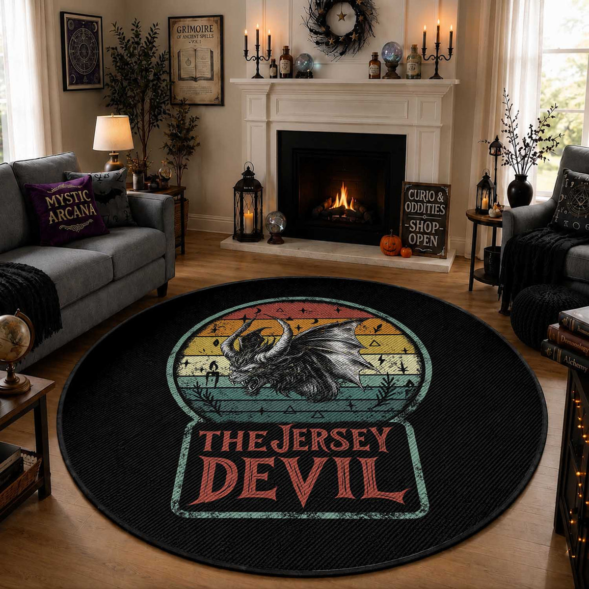 The Jersey Devil Round Rug Retro Vintage New Jersey Cryptid