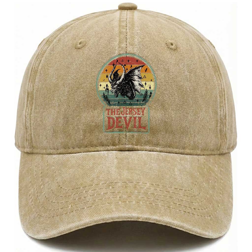 The Jersey Devil Washed Cotton Baseball Cap Retro Vintage New Jersey Cryptid TS12 Print Your Wear